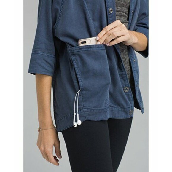 New NWT Prana Barnswallow Womens M Jacket Pockets Blue Cool Organic Cotton - Picture 2 of 11